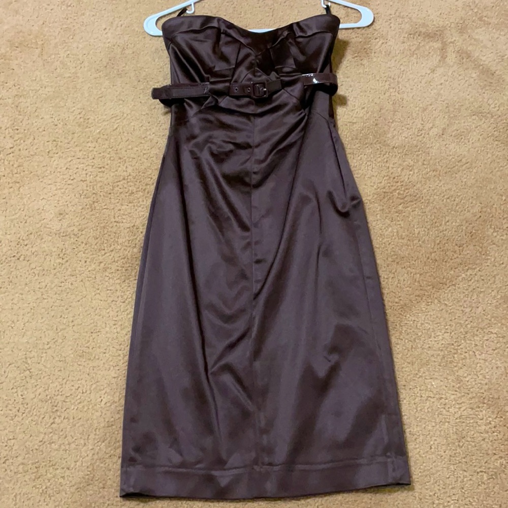 Bebe Chocolate Brown Satin Pencil Dress XS